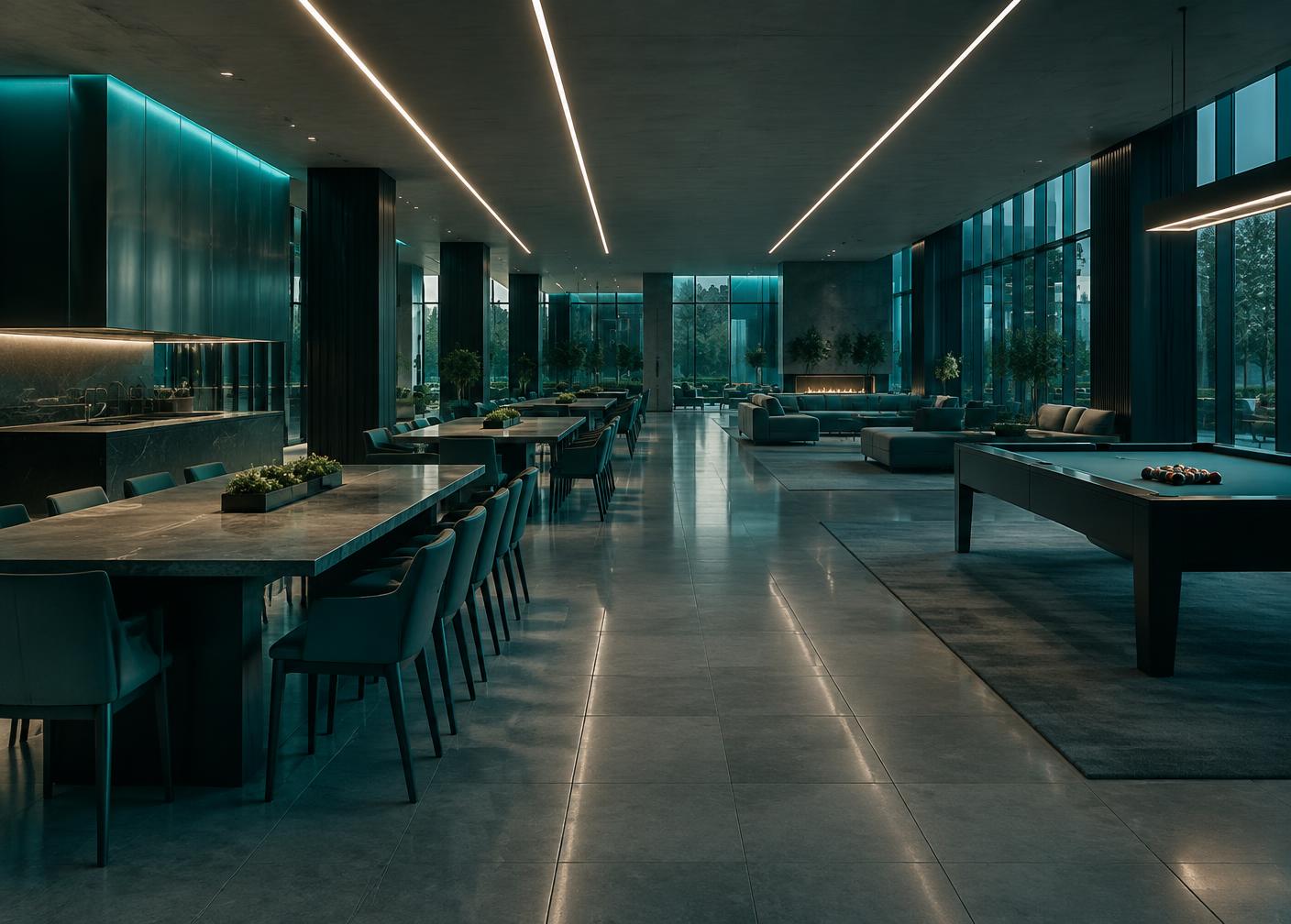 Amenities interior of a modern workforce residence